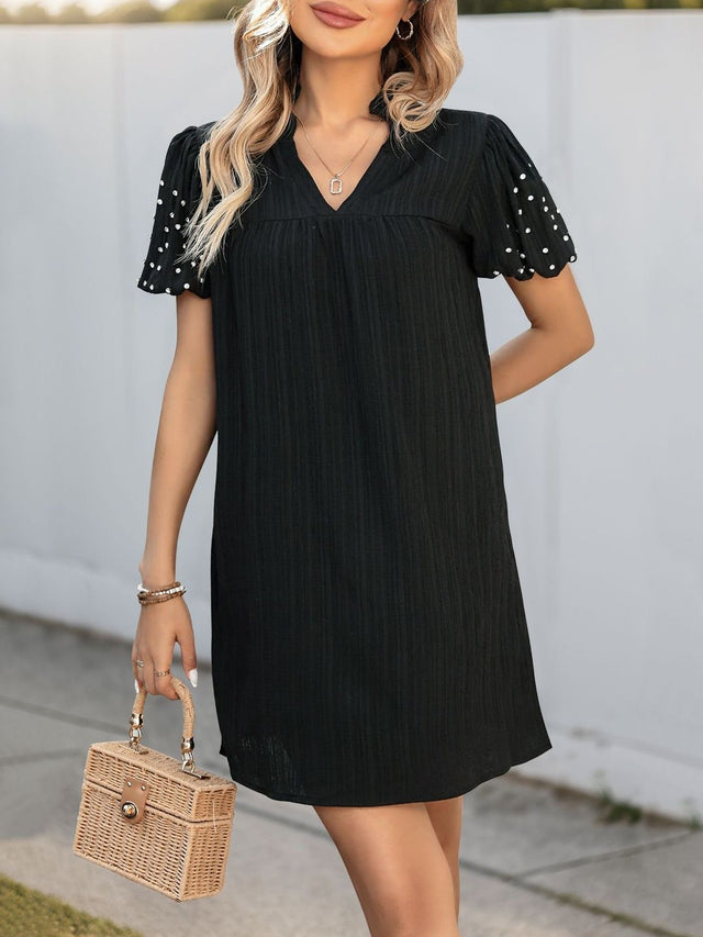 Puff Sleeve Dress in Black cotton - Nowi Korean Fashion