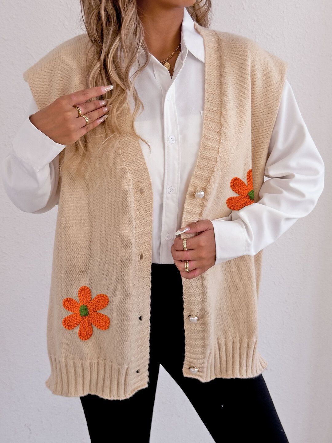 Women Sweater Vest with Applique Detail