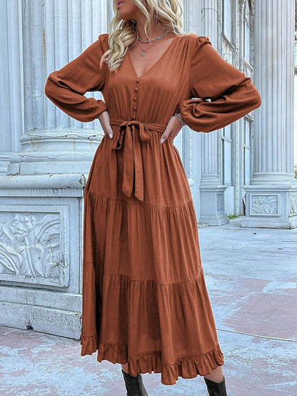 Women's Brown Fit & Flare Midi Dress Blend Printed