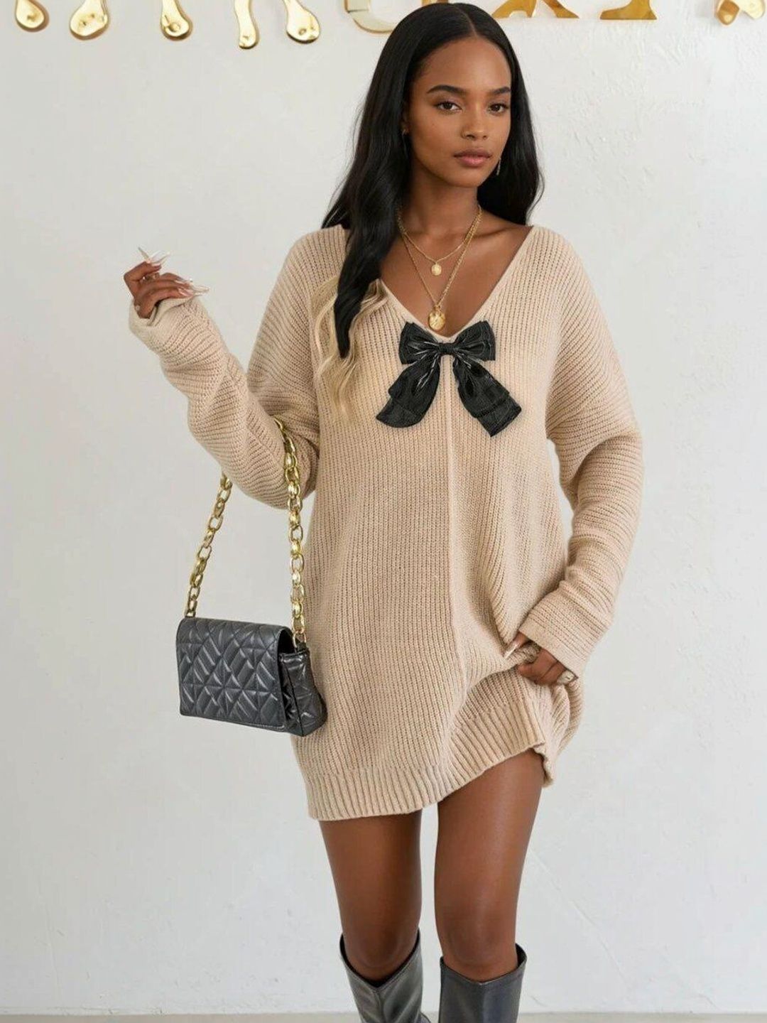 Ribbed Pullover in Beige acrylic Style 635 - Nowi Korean Fashion