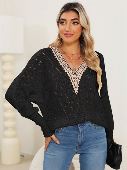 Women Ribbed Pullover with Embellished Detail
