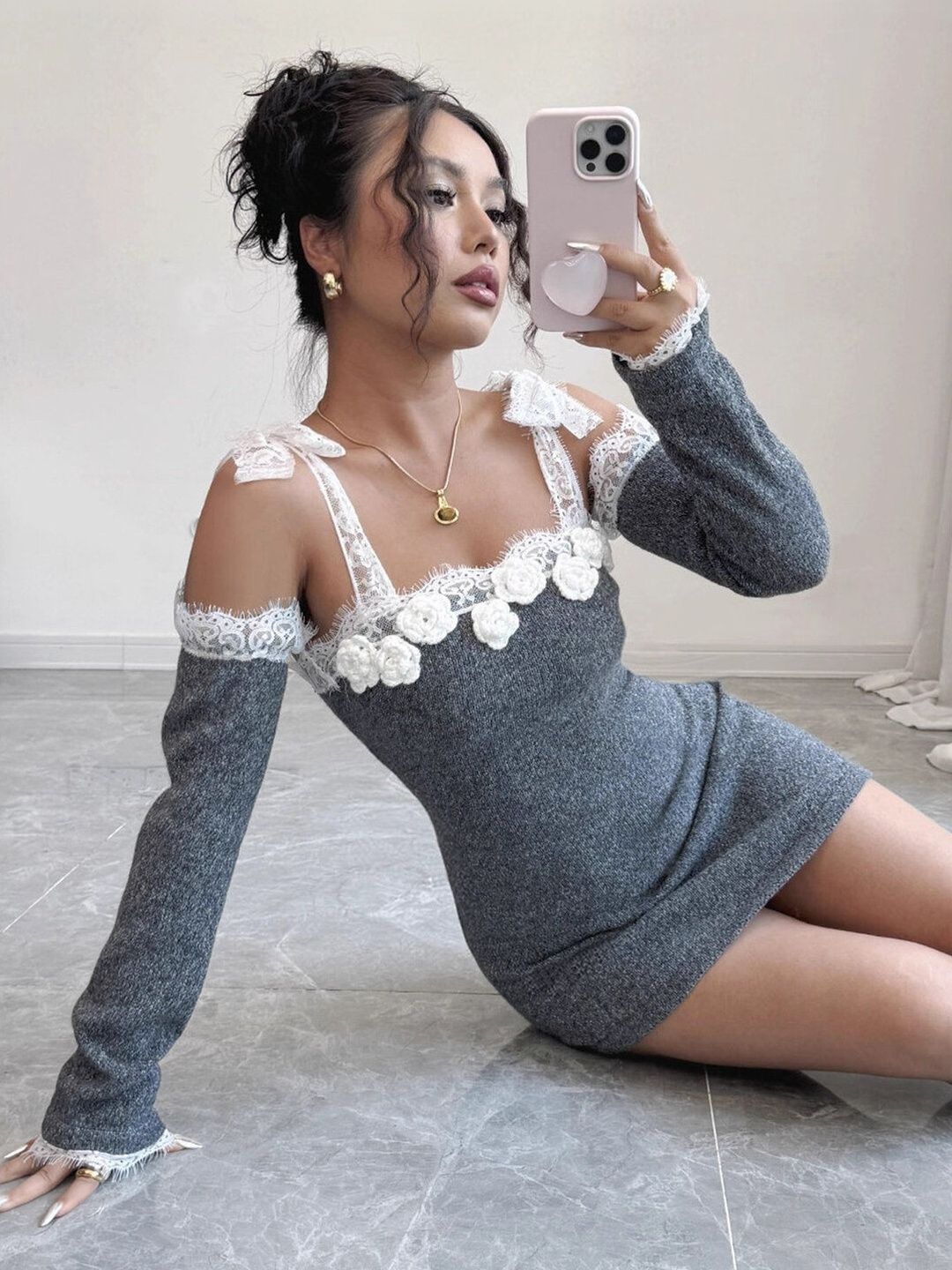 Women Ribbed Pullover with Embellished Detail