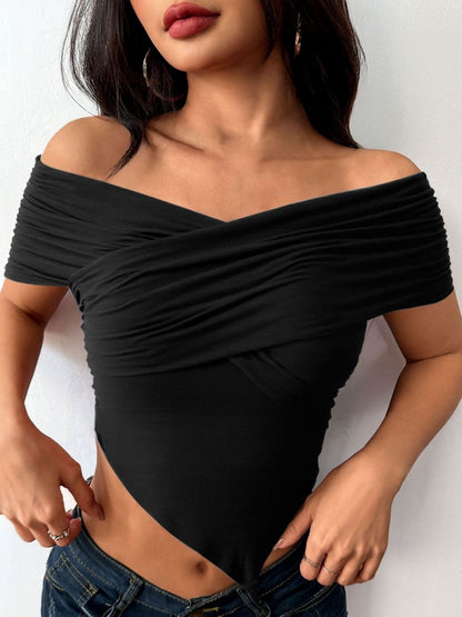Off-Shoulder Crop Top Style 904 - Nowi Korean Fashion