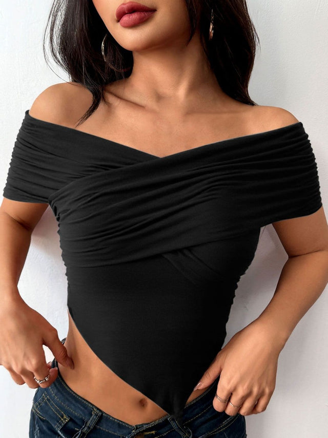 Off-Shoulder Crop Top Style 904 - Nowi Korean Fashion