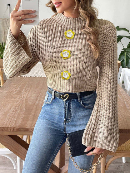 Women Ribbed Crop Pullover with Applique Detail
