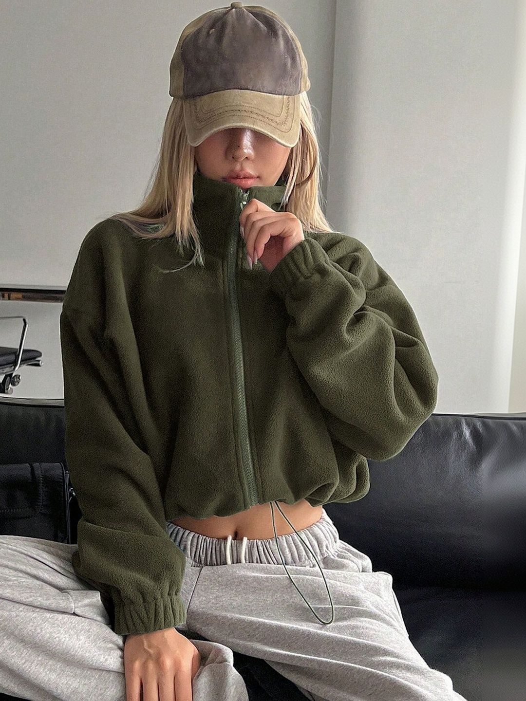 Women Fleece Lightweight Crop Puffer Jacket