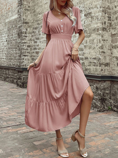 Flutter Sleeve A-Line Midi Dress