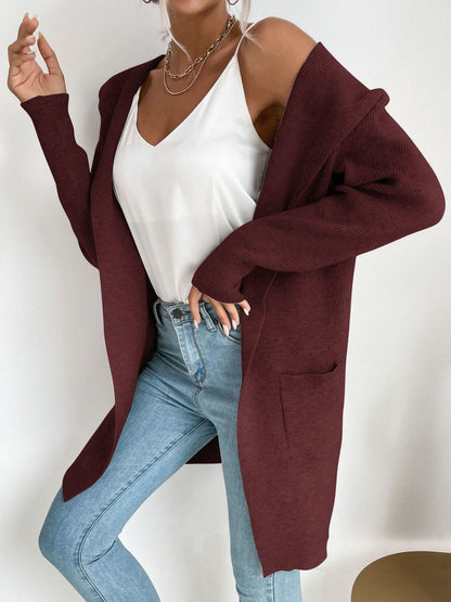 Women's Maroon Ribbed Cardigan