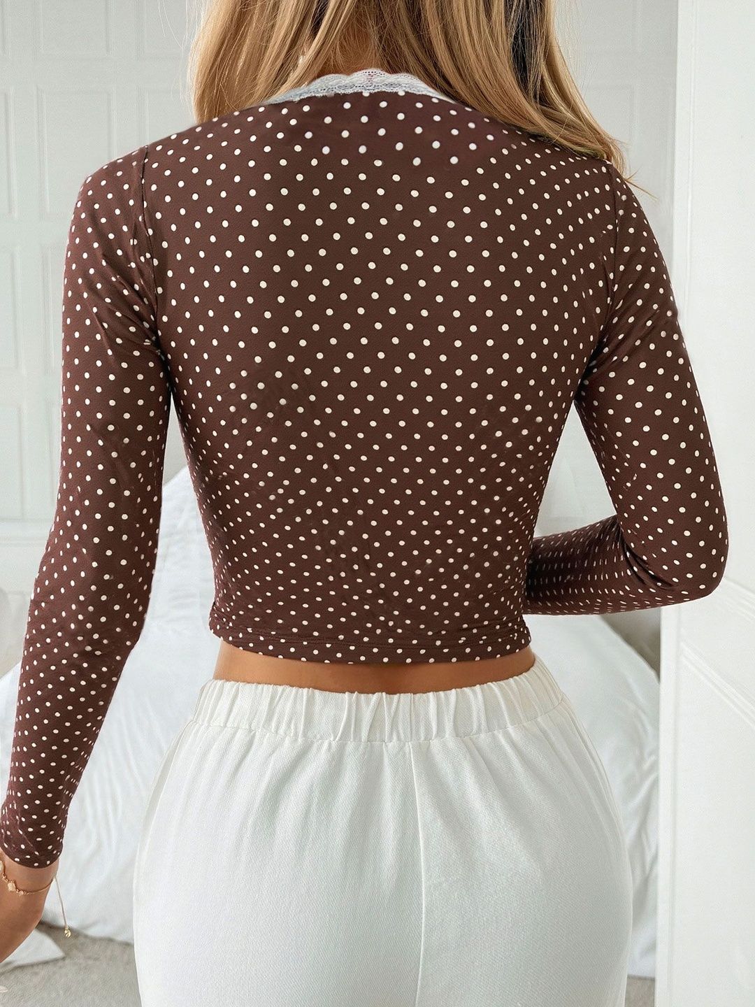 Polka Dot Print Ruffles Cotton Crop Top