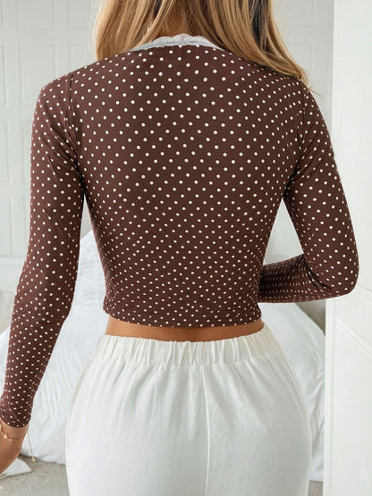 Polka Dot Print Ruffles Cotton Crop Top