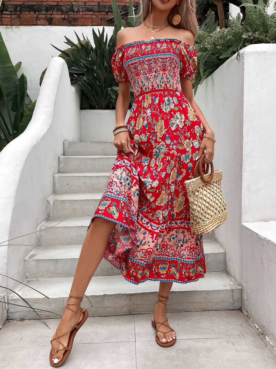 Print Fit & Flare Midi Dress