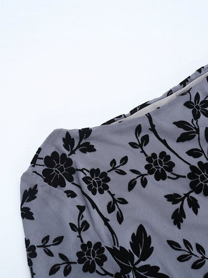 Floral Print Flared Sleeve Sheath Maxi Dress
