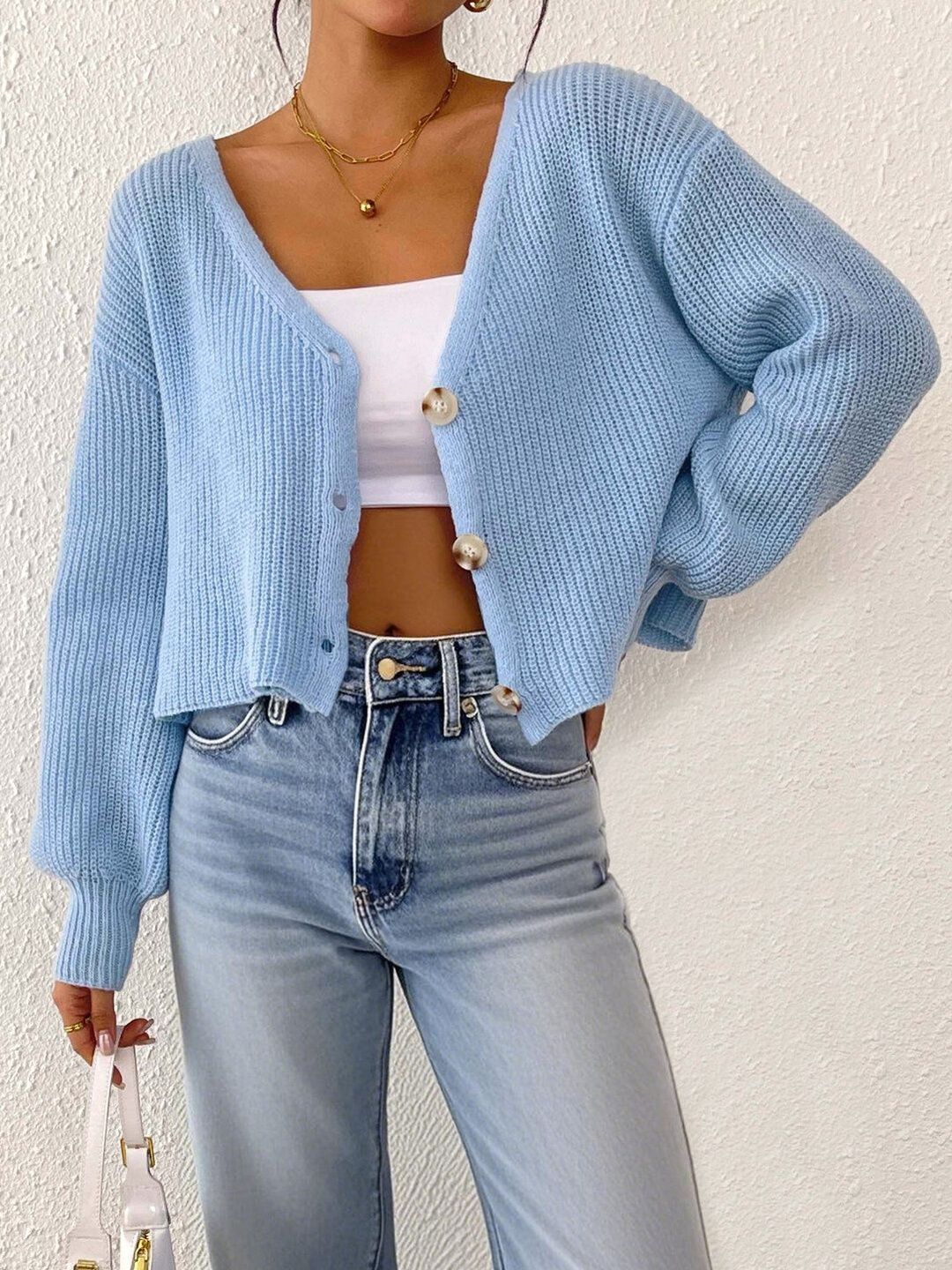 Women Ribbed Crop Cardigan