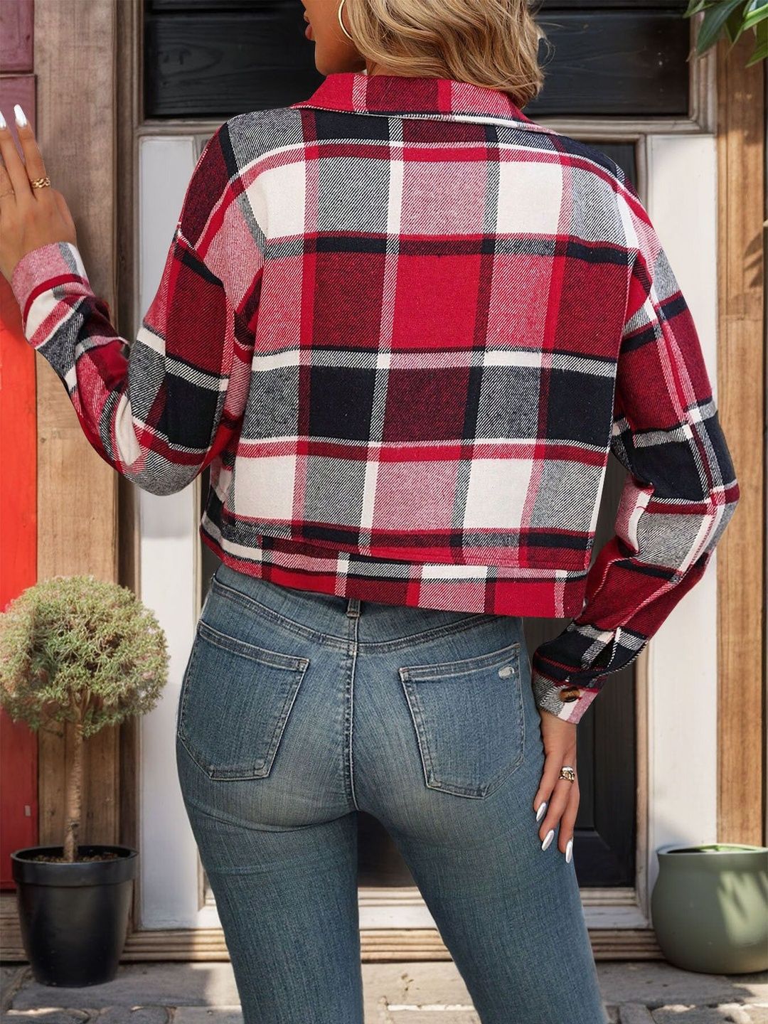 Women Checked Bomber Jacket