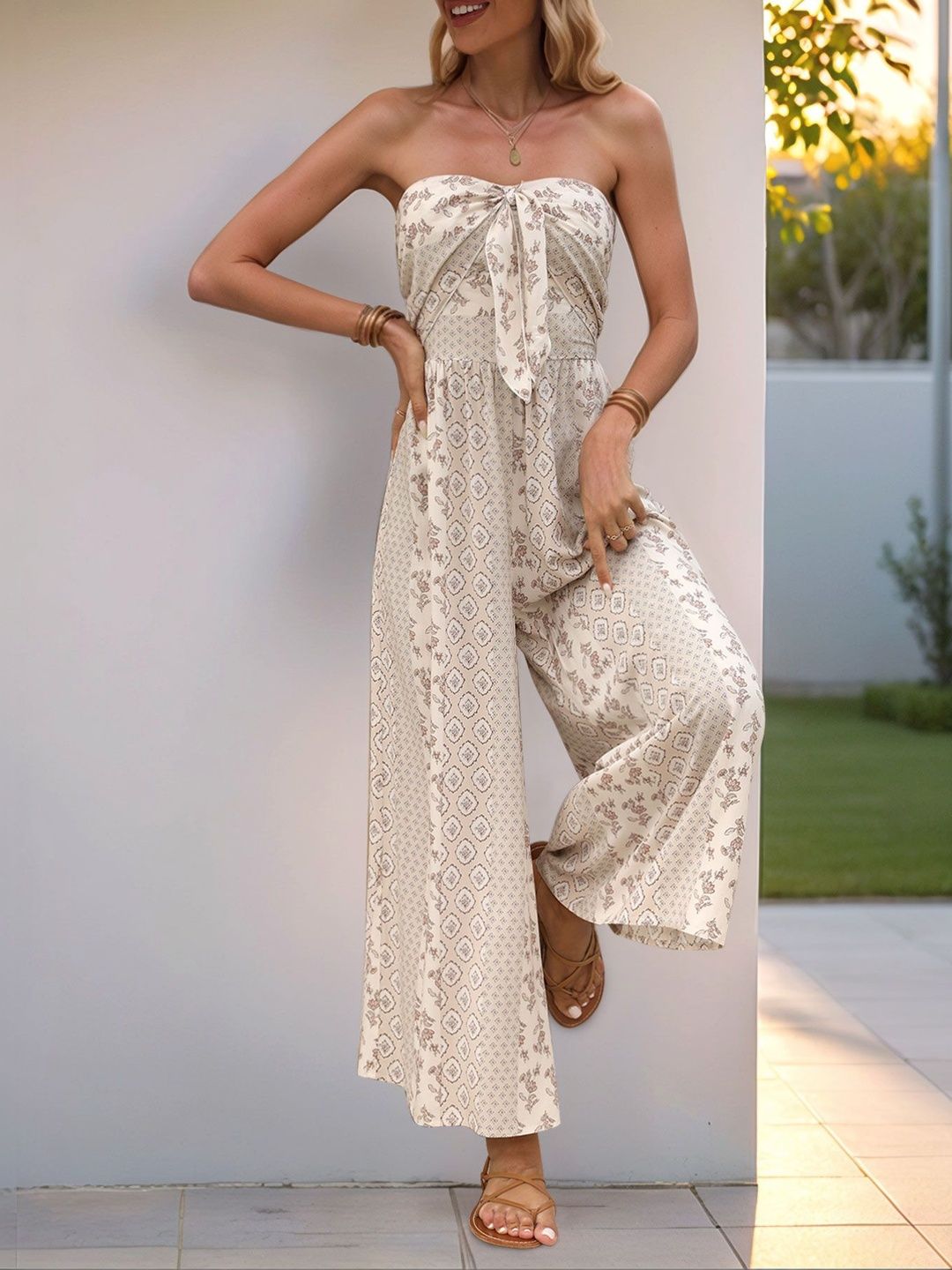 Strapless Printed Culotte Jumpsuit