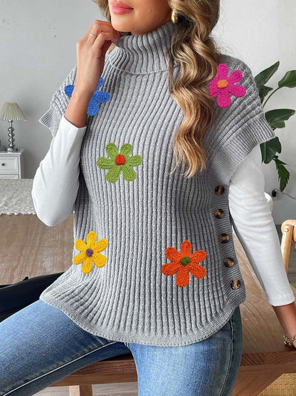Women Colourblocked Ribbed Pullover with Applique Detail