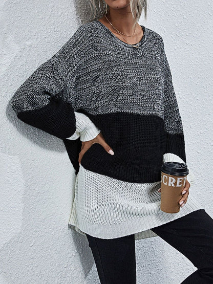 Women's Grey Colourblocked Pullover Blend Printed