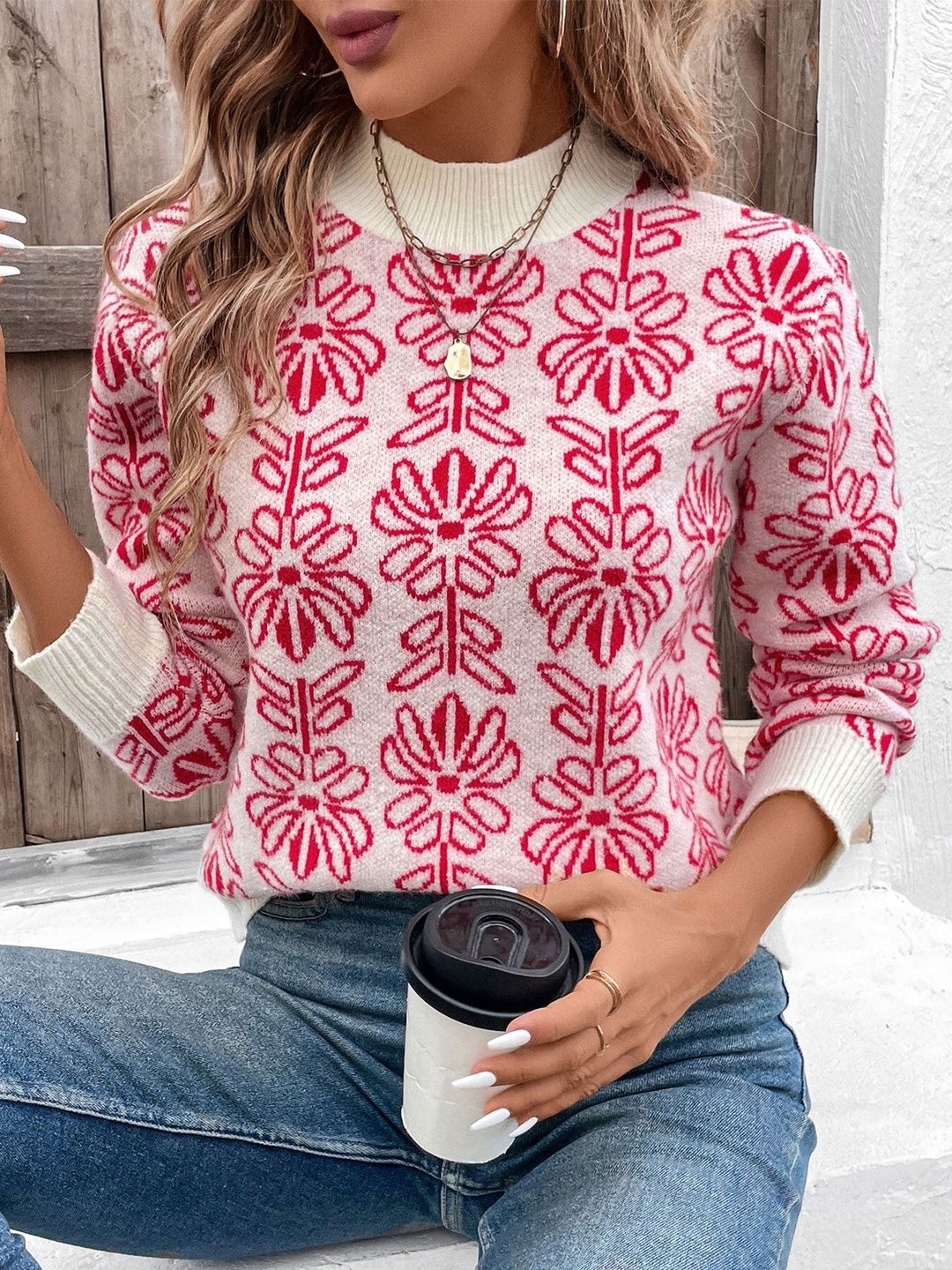 Women's White Floral Printed Pullover