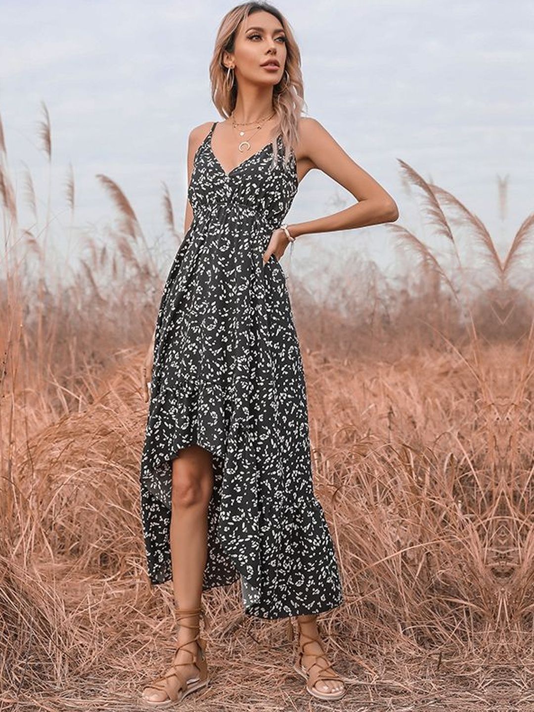 Floral Print A-Line Midi Dress