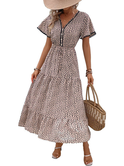 Polka Dot Print Ruffled Fit & Flare Midi Dress