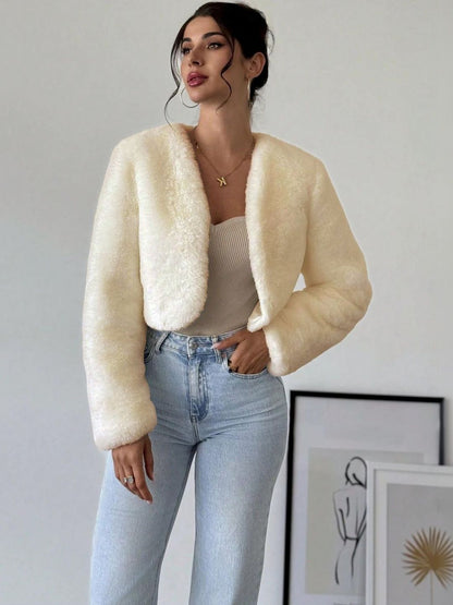 NOWI Women Woollen Lightweight Crop Open Front Jacket