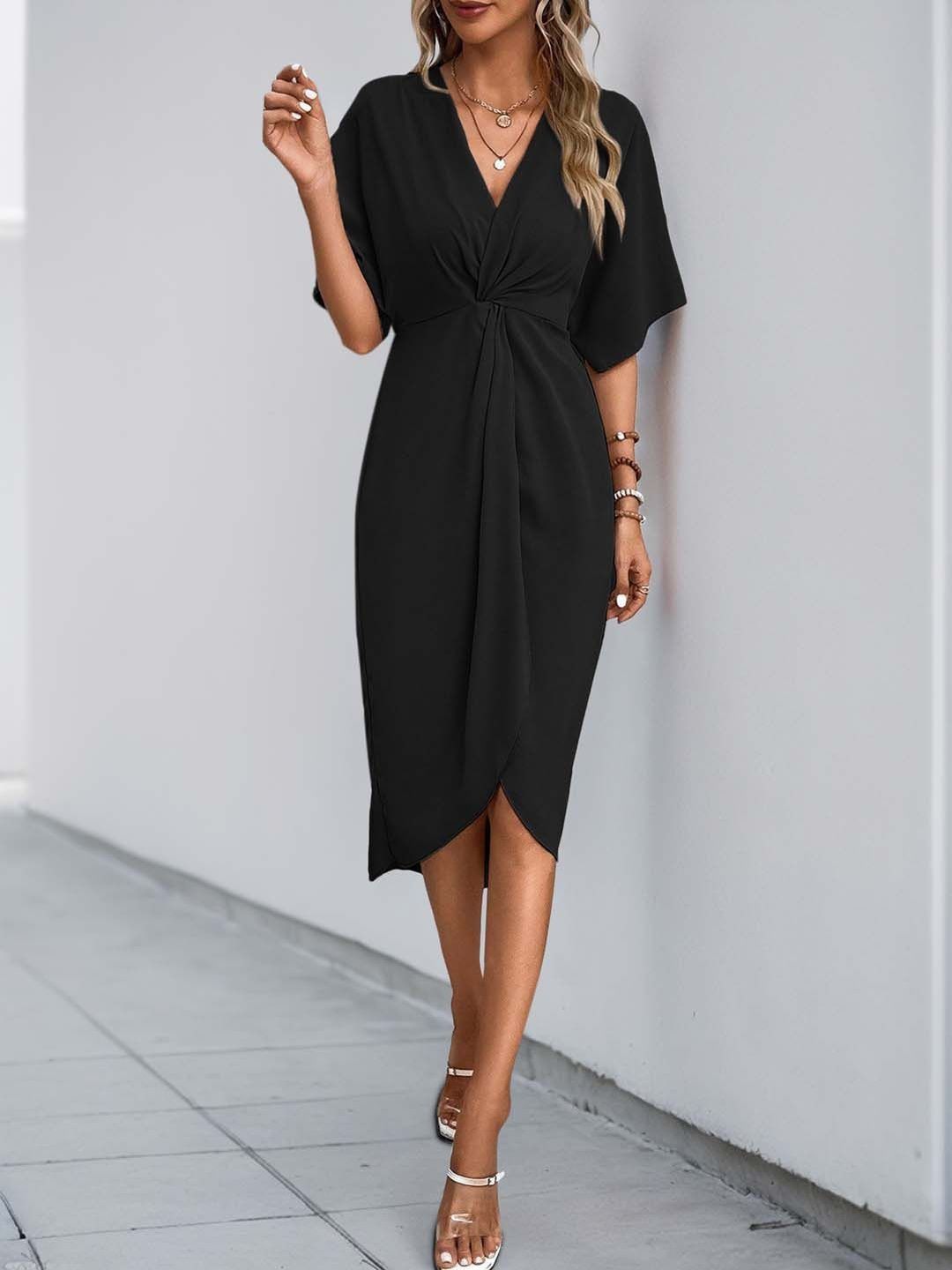 NOWI Batwing Sleeve Midi Dress