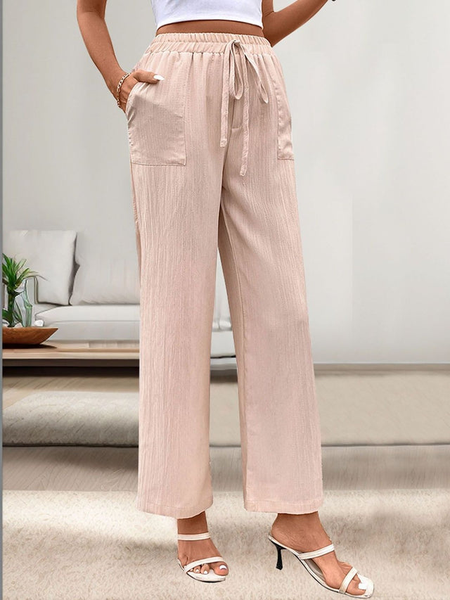 Loose Fit Non Iron Trousers in Beige linen Style 547 - Nowi Korean Fashion