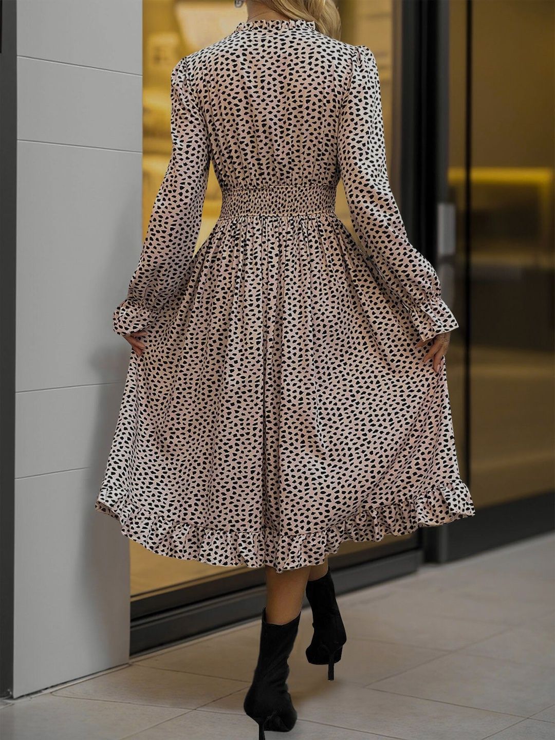 Women's Pink Animal Print Fit & Flare Midi Dress