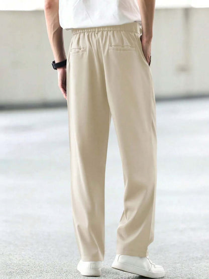 Men Straight Fit Wrinkle Free Pleated Trousers