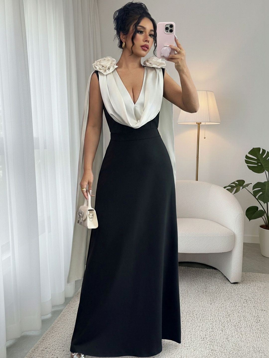 Colourblocked Ruffled A-Line Maxi Dress