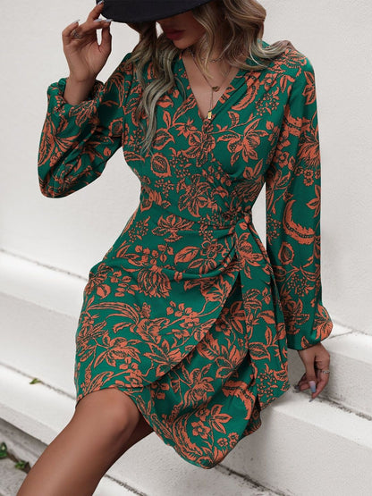 Women's Green Floral Print Dress Blend