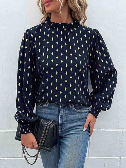 Women's Black Geometric Print Top Blend Regular Fit