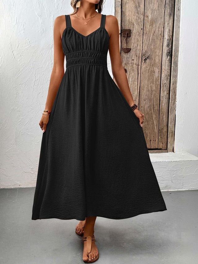 A-Line Midi Dress in Black - Nowi Korean Fashion