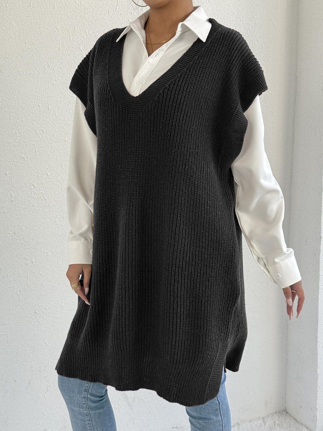Women Ribbed Longline Sweater Vest