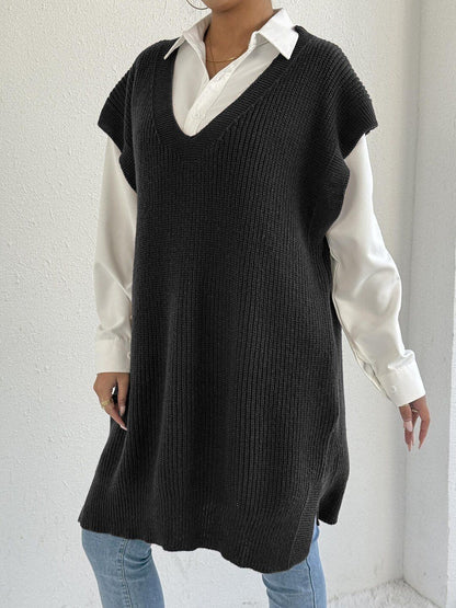 Women Ribbed Longline Sweater Vest