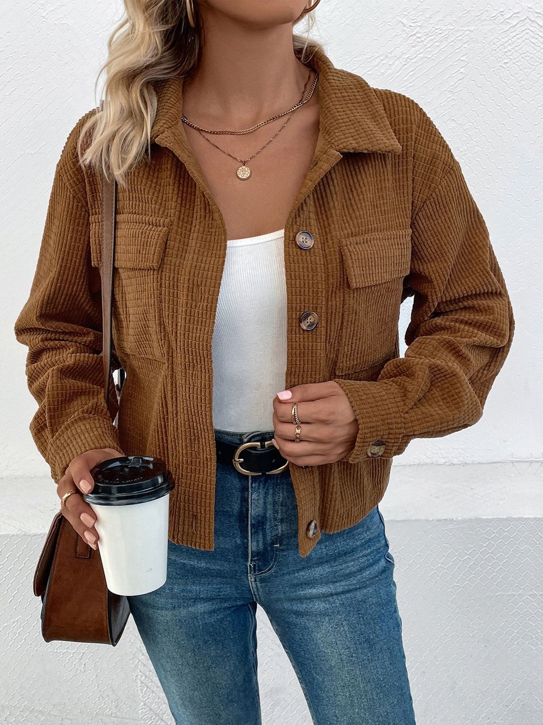 Women Corduroy Open Front Jacket