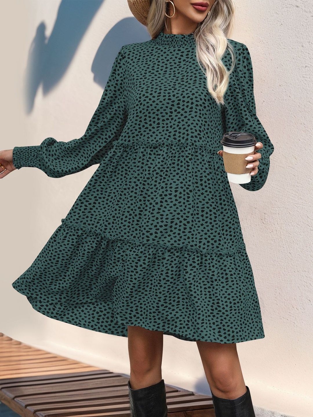Women's Green Animal Print Fit & Flare Dress