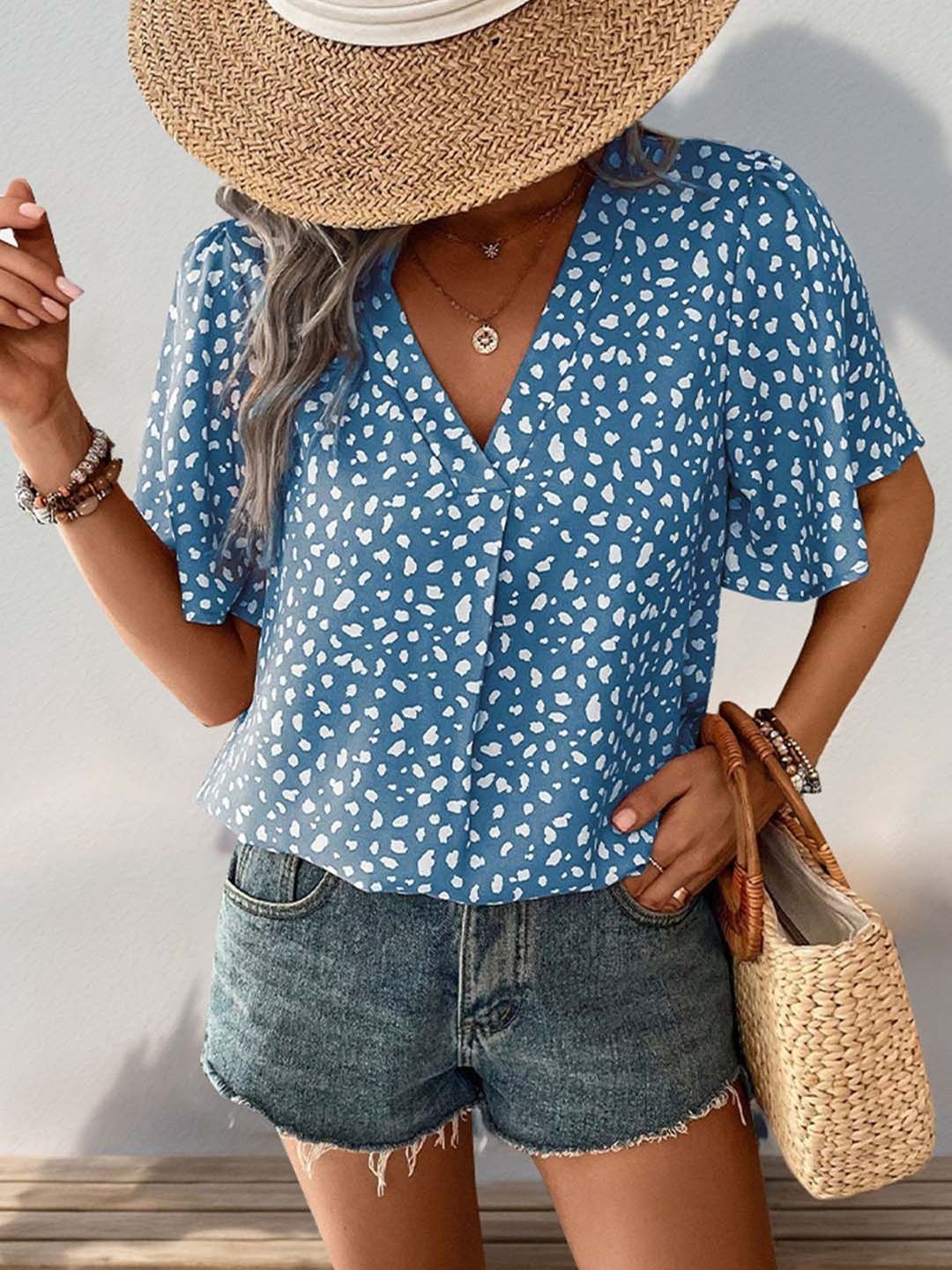 NOWI Printed Flutter Sleeve Top