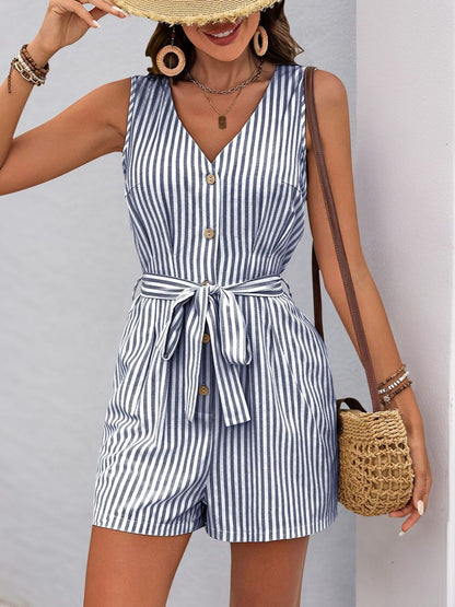 Striped Jumpsuit - Nowi Korean Fashion