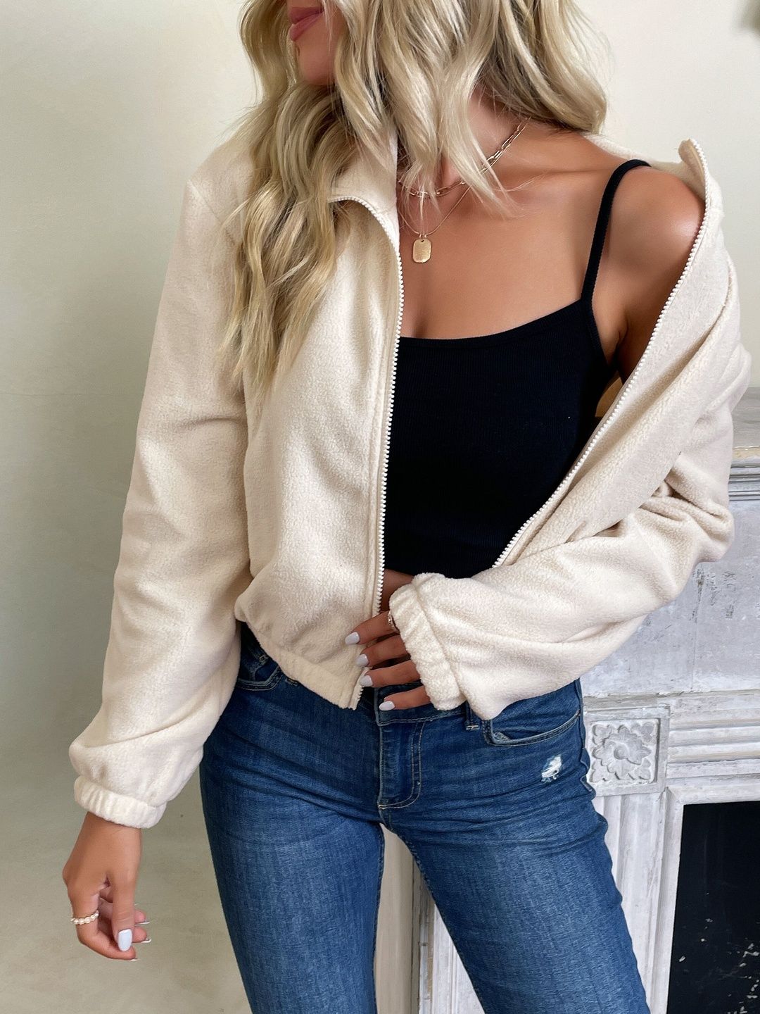 Women Fleece Lightweight Open Front Jacket