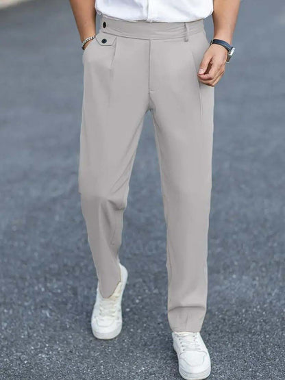Men Straight Fit Wrinkle Free Pleated Trousers