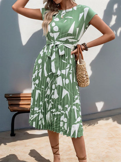 Women's Green Printed Fit & Flare Midi Dress Blend