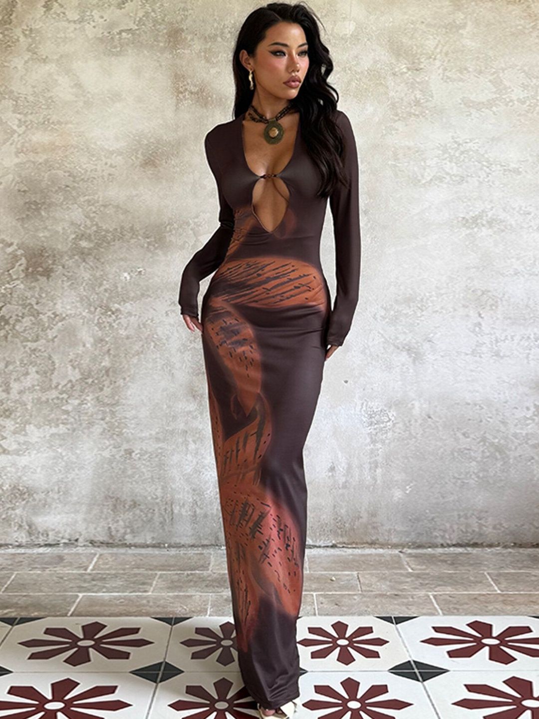 Print Bodycon Maxi Dress