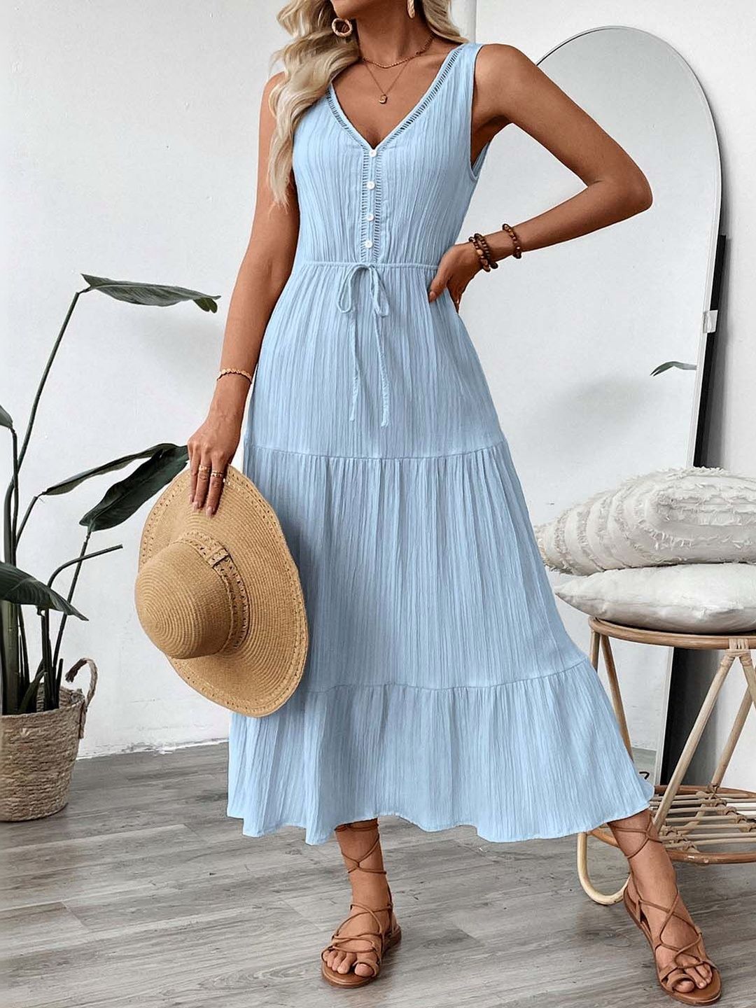 A-Line Maxi Dress in Blue - Nowi Korean Fashion