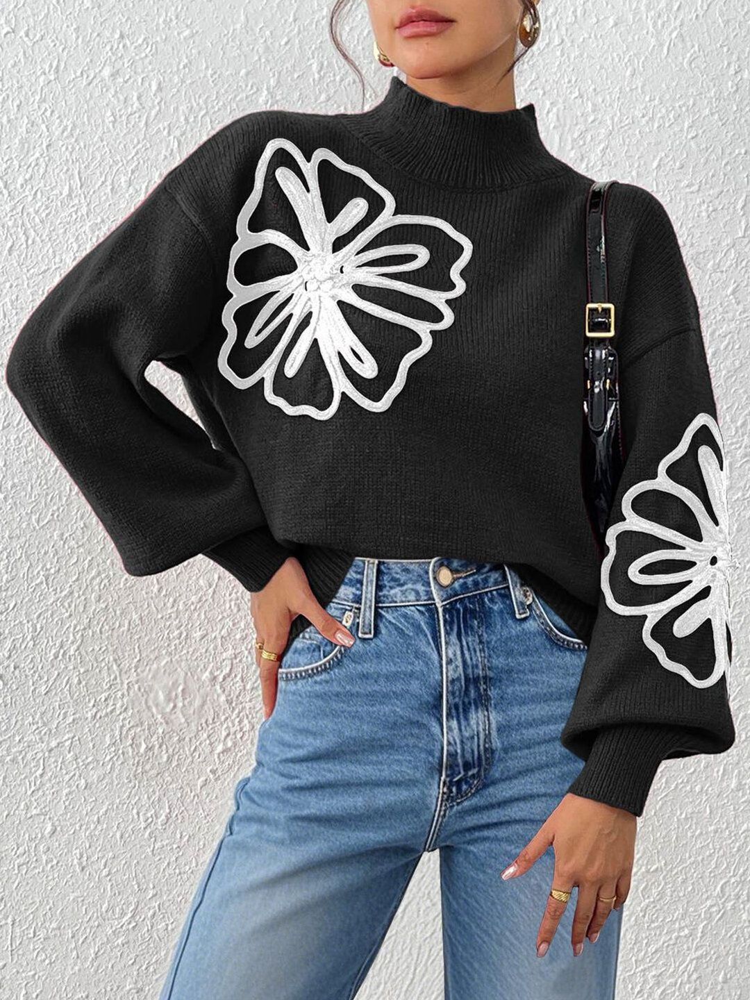 Women Floral Pullover with Embroidered Detail