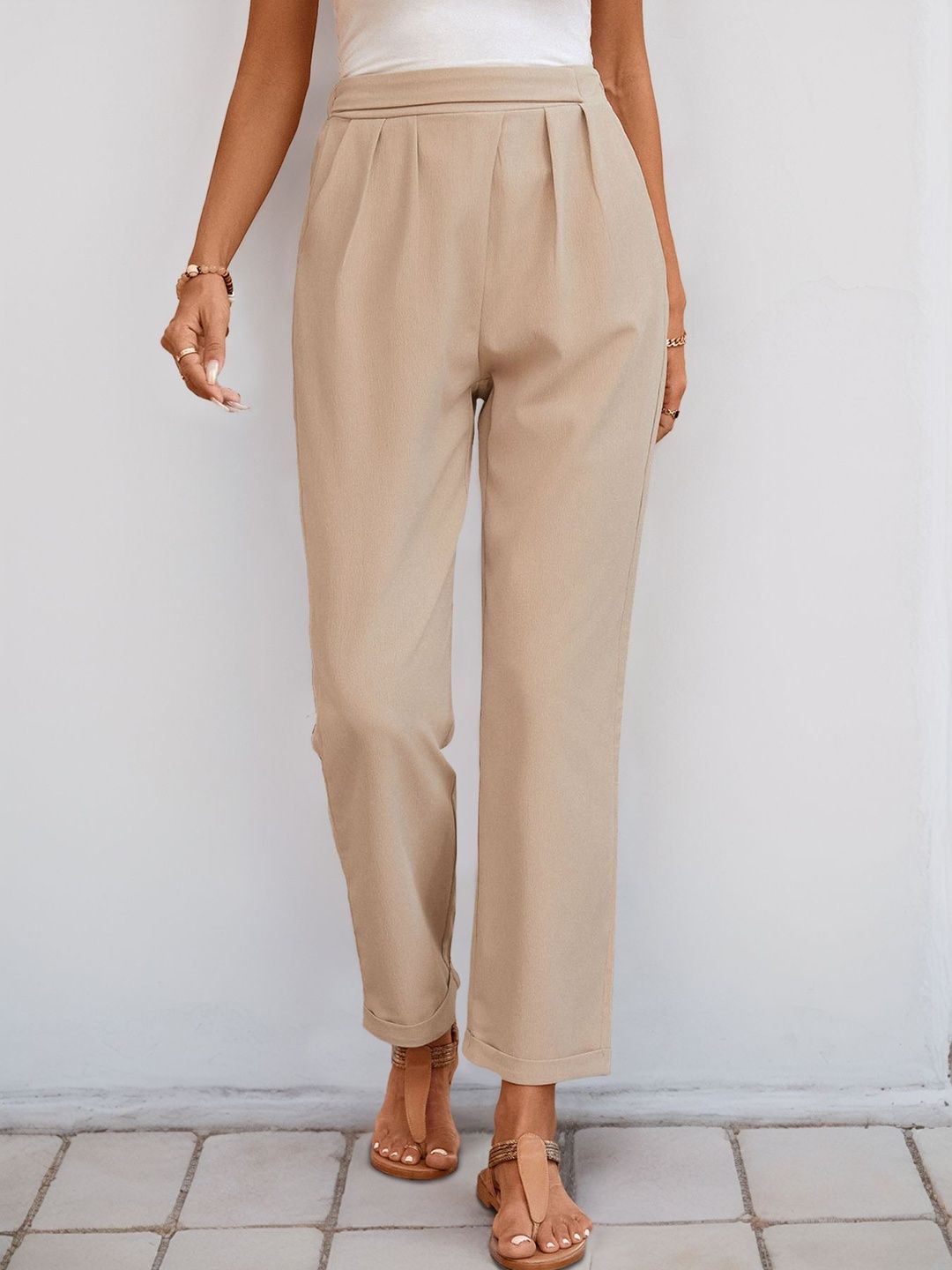 Women High-Rise Non Iron Pleated Trousers