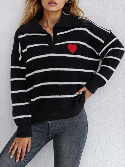 Women Striped Pullover with Embroidered Detail