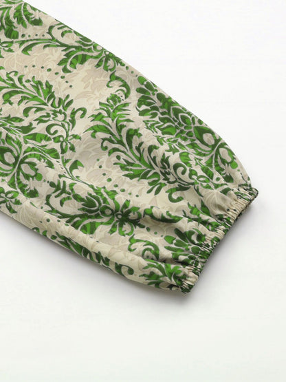 Women's Green Print Cotton Peplum Top