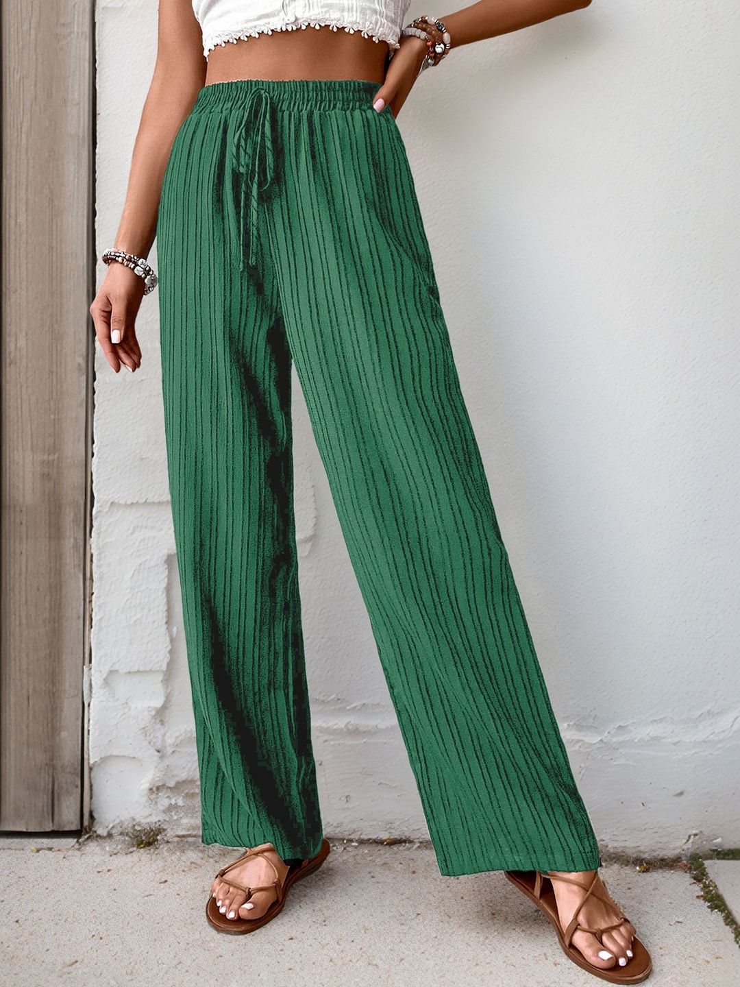 Women Textured Loose Fit Non Iron Trousers