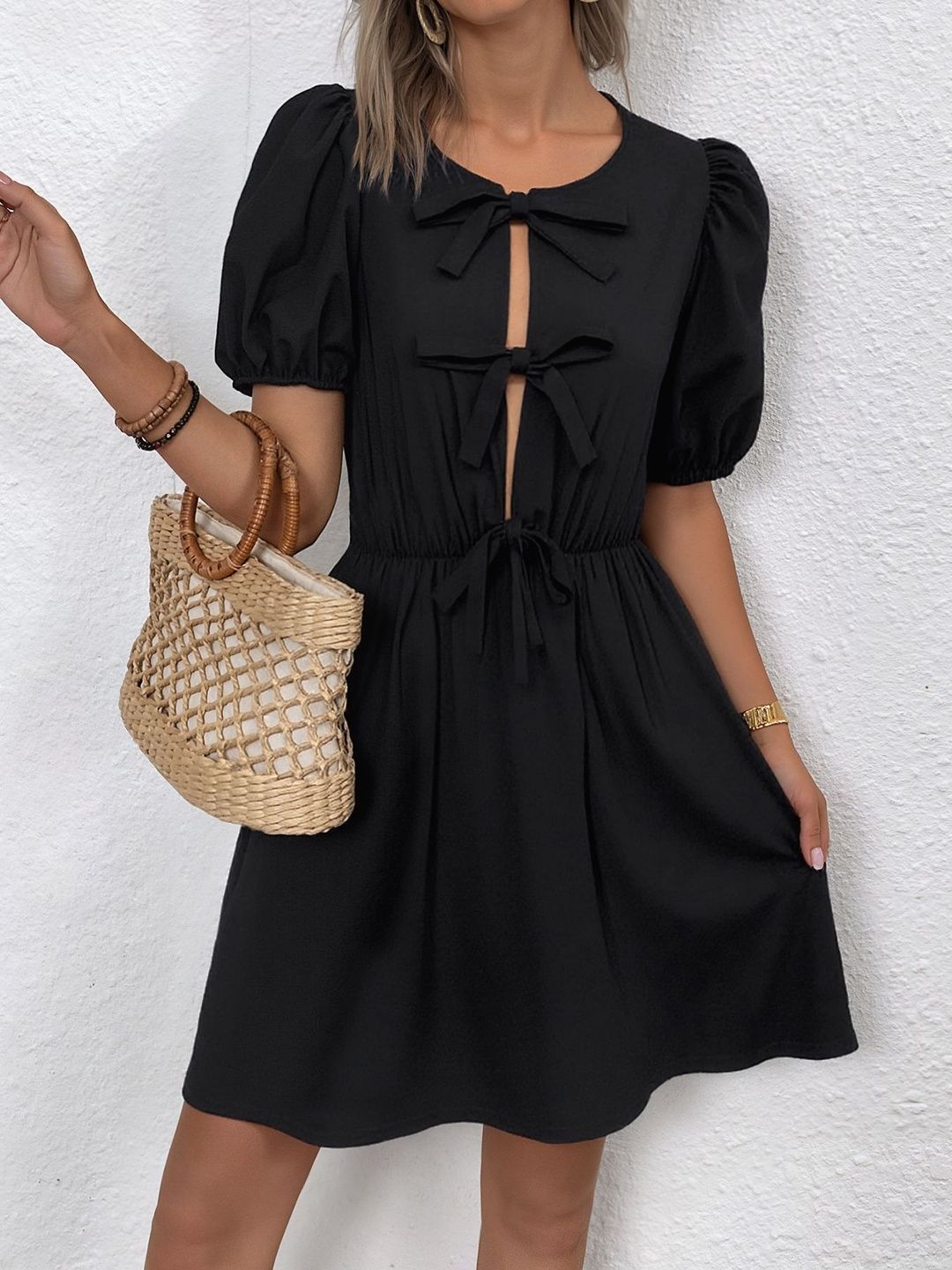 Puff Sleeve Fit & Flare Dress